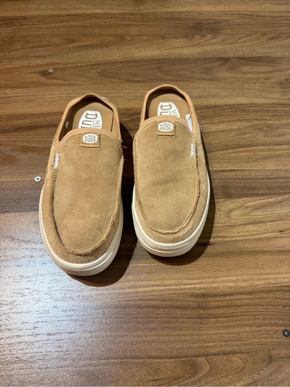 Hey Dude Women's Slip-On Suede Platform Sneakers in Tan and White